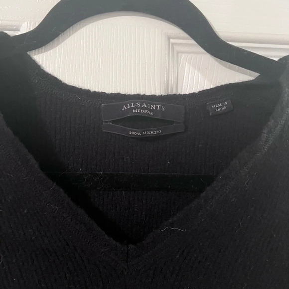All Saints Black V Neck Vana Jumper Sweater 100% Merino Wool Size Medium - Picture 4 of 7